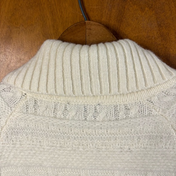 Talbots Ivory Blue Full Zip Fair Isle Cable Knit Cardigan Sweater Fisherman Soft - Picture 7 of 16